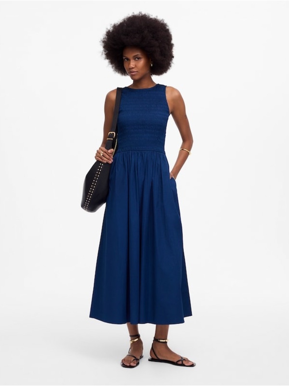 Madewell Melody Scoopback Smocked Midi Dress in Blue Moon NWT